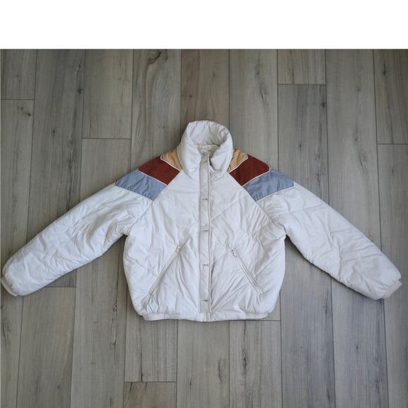 Roolee Dres Puffer Cream Colorblock Mock Neck Full Zip Jacket Women Sz M/L - Picture 3 of 13